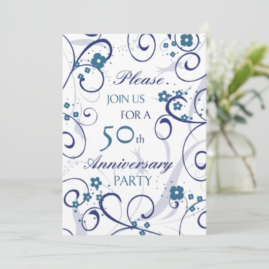 青の渦巻第50記念日のパーティの招待状カード 招待状 (スタンド正面)