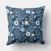 青の濃淡(白と黄色の花かわいらし) クッション (裏面)