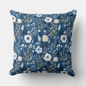 青の濃淡(白と黄色の花かわいらし) クッション (正面)