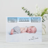 青の特別な電報 誕生のお知らせ 男の子 招待状 (スタンド正面)