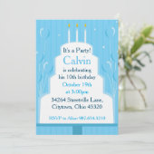 青の白いお誕生日ケーキ 招待状 (スタンド正面)