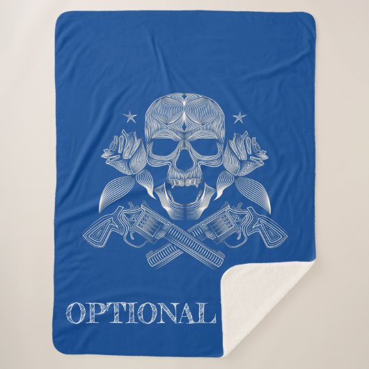 青の白いスカル、花および銃 シェルパブランケット (正面)