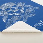 青の白いスカル、花および銃 シェルパブランケット (3/4)