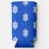 青の白いスノーフレーク模様 スリム缶クーラー (正面)