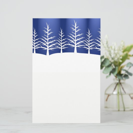 青の白いツリーのシルエット 便箋 (スタンド正面)