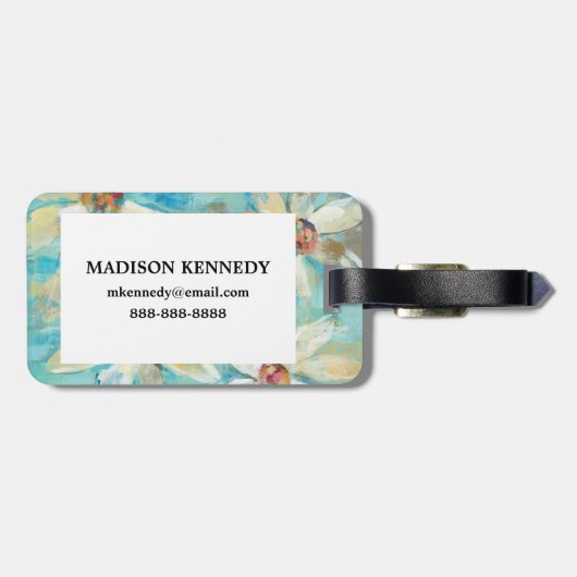 青の白いデイジー ラゲッジタグ (裏面横)