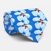青の白いハイビスカス絵画 ネクタイ (ロール)
