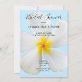 青の白いプルメリア、フローラ、ブライダルシャワー 招待状 (正面)