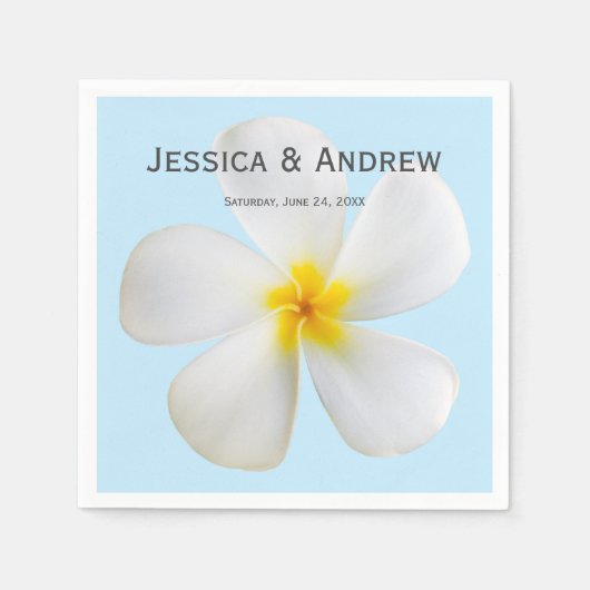 青の白いプルメリア,熱帯,フローラ,ナプキンス スタンダードカクテルナプキン (正面)