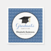 青の白い渦巻き旋回、卒業パーソナライズされた スタンダードカクテルナプキン (正面)