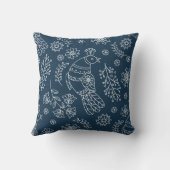 青の白い線の北欧鳥パターン クッション (裏面)