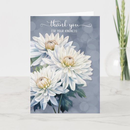 青の白い菊の哀悼の意 サンキューカード (正面)