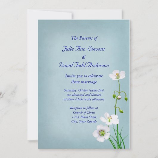 青の白い野結婚花 招待状 (正面)