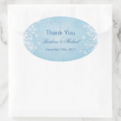 青の白い雪結婚片のサンキューステッカー 楕円形シール (バッグ)