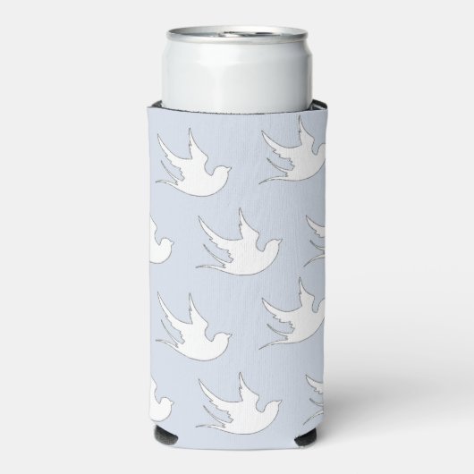 青の白い鳩シルエットパターン スリム缶クーラー (Seltzer正面)