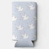 青の白い鳩シルエットパターン スリム缶クーラー (裏面)