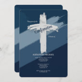 青の確認モダン 招待状 (正面/裏面)
