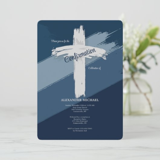 青の確認モダン 招待状 (スタンド正面)