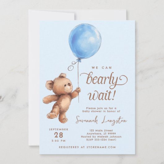 青の私たちは赤ちゃんシャワーを待つことができる 招待状 (正面)