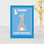 青の第1誕生日の挨拶のかわいいバニーウサギ カード (黄色い花)