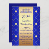 青の第70誕生会の金ゴールドのダイヤモンドパターン 招待状 (正面/裏面)