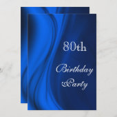 青の第80誕生日の柔らかい渦巻 招待状 (正面/裏面)