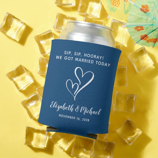 青の結婚式の引き出物 ウェディングファーバー "Sip Sip Hooray" 缶クーラー (インサイチュ 夏)
