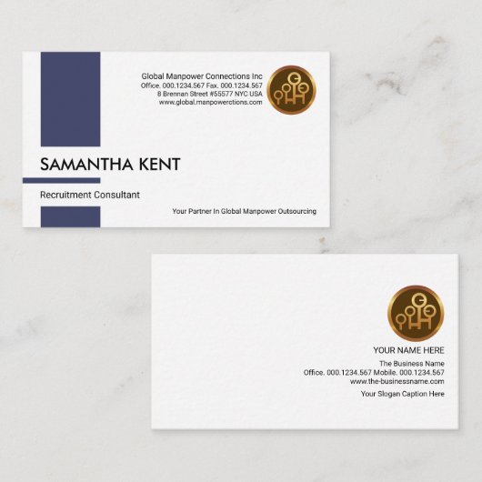 青の縦列ストライプ採用コンサルタント 名刺 (正面/裏面)