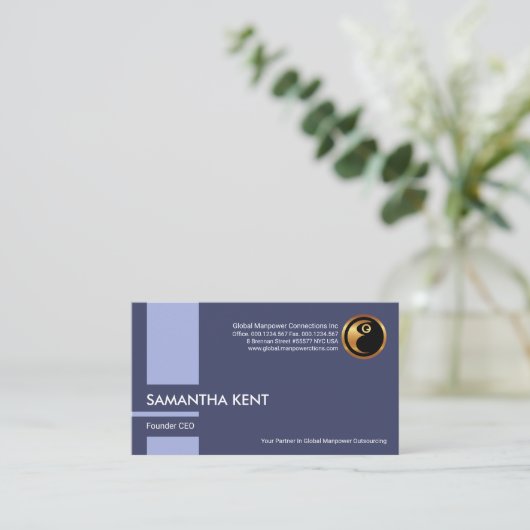 青の縦棒の人材コンサストライプルタント 名刺 (スタンド正面)