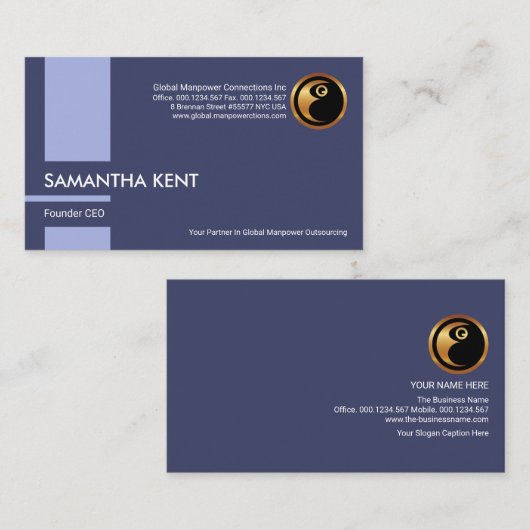 青の縦棒の人材コンサストライプルタント 名刺 (正面/裏面)