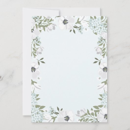 青の美しいグレーと白のフローラ|洗礼 招待状 (裏面)
