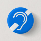 青の耳が聞こえない白のための国際的な記号 缶バッジ (正面)