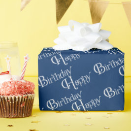 青の背景にHappy Birthday ラッピングペーパー