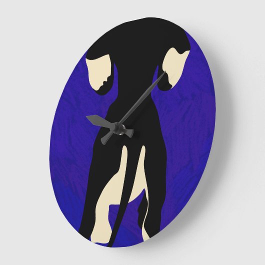 青の背景 ラージ壁時計 (傾斜)