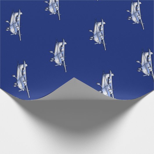 青の航空機のクロムセスナのシルエットの飛行 ラッピングペーパー (角)