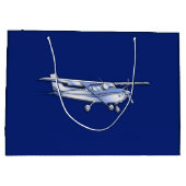 青の航空機のクロムセスナのシルエットの飛行 ラージペーパーバッグ (裏面)