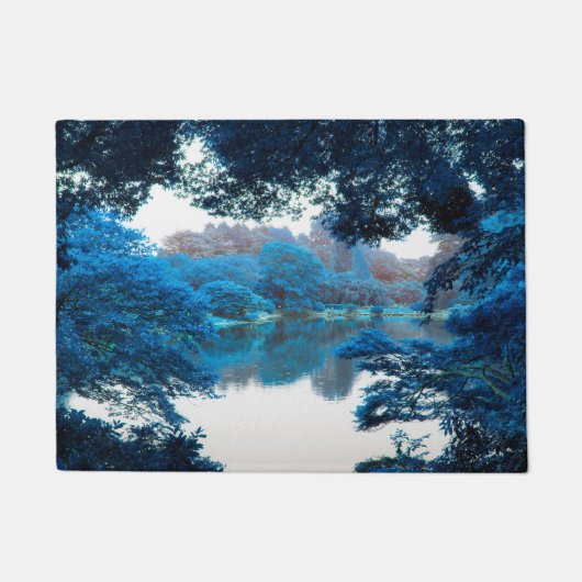 青の色が影響カッコいいを受けユニークた、自然、湖 ドアマット (正面)