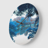 青の色が影響カッコいいを受けユニークた、自然、湖 ラージ壁時計 (傾斜)
