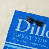 青の色パーソナライズされた合いを表すディロン名 ビーチタオル (インサイチュ)