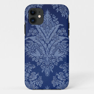 青の色合いのヴィンテージの花柄 iPhone 11 ケース