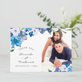 青の色彩 ブルーの花のウェディング お礼の写真 サンキューカード (スタンド正面)