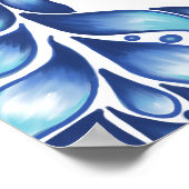 青の花と葉の曼荼羅 ポスター (角)