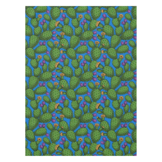 青の花オプンティア テーブルクロス (正面)