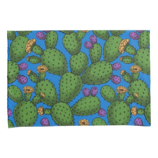 青の花オプンティア 枕カバー (正面右)