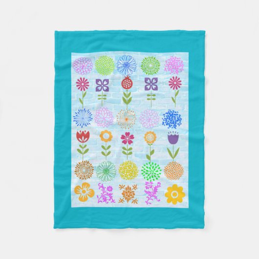 青の花 フリースブランケット (正面)
