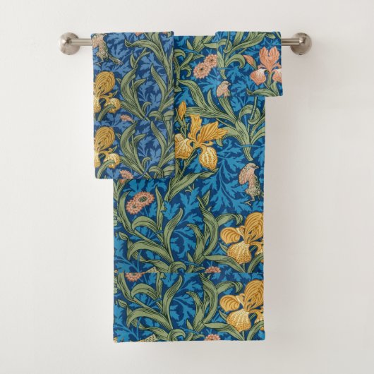 青の華美でビクトリアンなピンク及び金ゴールドのアイリス バスタオルセット (インサイチュ)