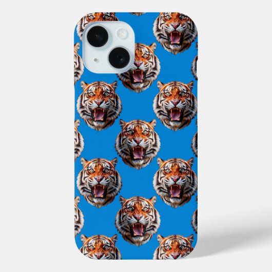 青の虎の頭の模様デザイン Case-Mate iPhoneケース (裏面)