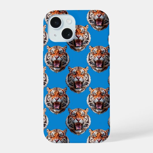 青の虎の頭の模様デザイン  iPhone 15ケース (裏面)