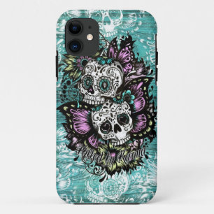 青の蝶砂糖のスカルのイラストレーション iPhone 11 ケース
