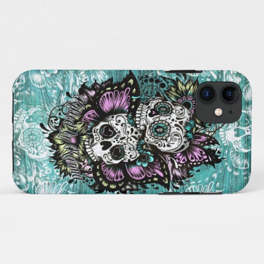 青の蝶砂糖のスカルのイラストレーション Case-Mate iPhoneケース (裏面(横))